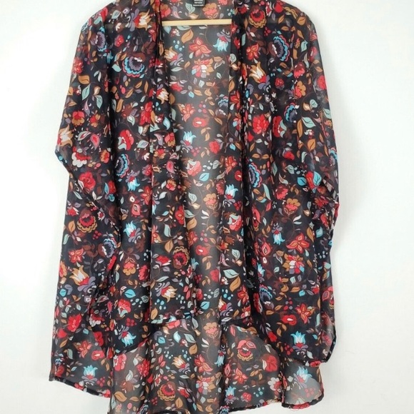 NWOT OBOE Black Boho Floral Open Kimono - Picture 2 of 9